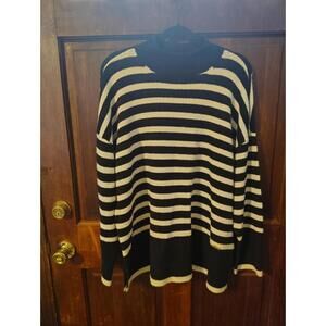 Jones New York Black & Sparkly Gold Striped Turtleneck Sweater, Women's 1x